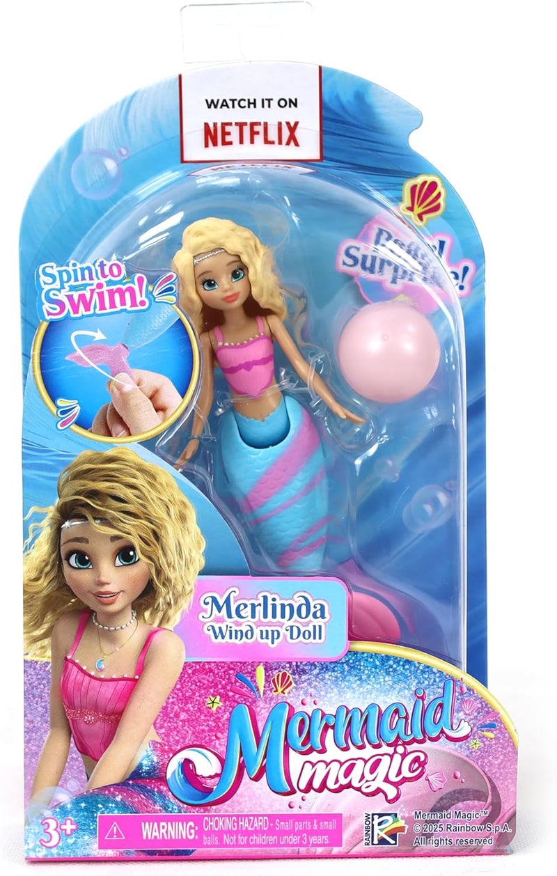 Mermaid Magic Windup Doll 5-Inch Merlinda, Pearl Surprise, Spin to Swim, Action Doll, Bath Time & Pool Toy, Gift, Mermaid Dolls, Collectible, 3 Years+ - Image 1